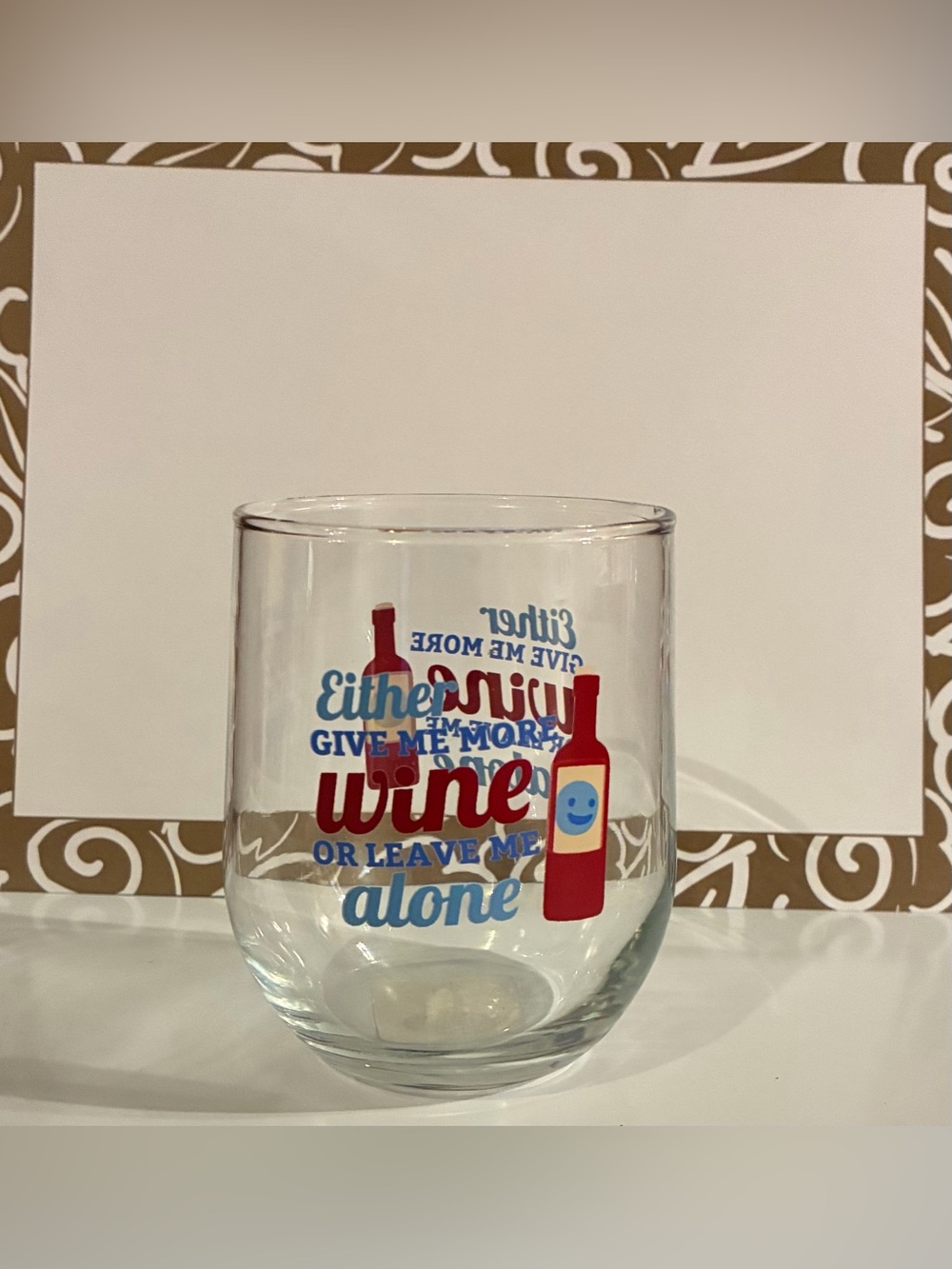 Wine Glass - Red and Blue Graphic Stemless Glass